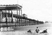 Photograph of Rhyl pier and beach, c.1900