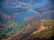 Llyn Peris and Llyn Padarn with the slate terraces