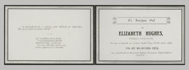 Memorial Card details  for Elizabeth Hughes