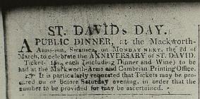 Advert for St David's day dinner in...