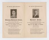 Remembrance Leaflet to Richard Jones and Thomas...