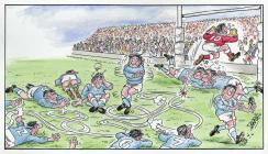 Cartoon by Dorrien showing a Welsh player...