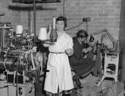 A woman spinning wool onto a roll, 31 March 1955