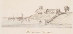 'Eglwys Rhuddlan' gan Moses Griffith, c. 1770...