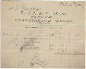 Old Pump Room invoice, Llandrindod Wells, 1884