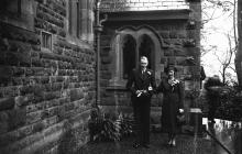 Portrait photograph of a wedding group,...