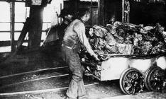 Landing coal at the top of a Rhondda pit, about...