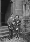 Wedding couple outside Builth Wells baptist church