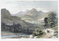 The inn at Capel Curig, from Moel Siabod