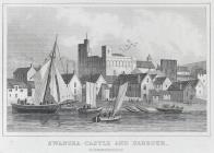  Swansea castle and harbour, Glamorganshire