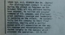 Sgt H E Pearson's citation for the DCM