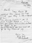 A P Roderick letter thanking Zoar chapel, 1918