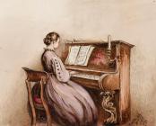 Edith Playing the Piano at Clifton 1864 -...