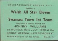 Ticket, v. Welsh All Stars, July 1968