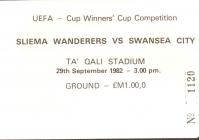 Ticket, v. Sliema Wanderers, September 1982....