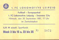 Ticket, v. Lokomotiv Leipzig, september 1981