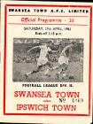 Rhaglen Pêl-droed, Swansea Town erbyn Ipswich Town