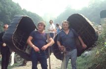 Coracle men at Cilgerran Races 1984