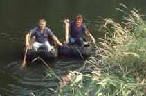 Coracle fishermen with salmon 1984