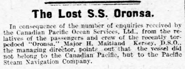 The Lost S.S. Oronsa