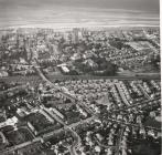 Aerial View of Rhyl Centre, shows Railway line...