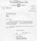 Letter from Vauxhall Motors Ltd 
