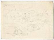 'Card mounted pencil sketch, landscape...