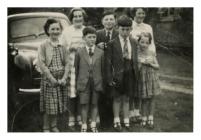 Group of village children outside Ysgoldy,...