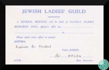 A Jewish Ladies' Guild invitation card for...