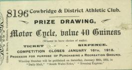 Cowbridge Athletic Club prize draw ticket 1915 