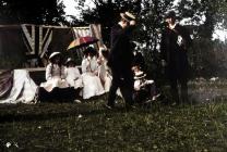 Llangibby House party, 1902, group outside with...