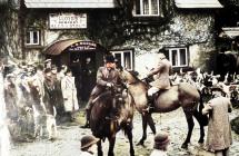 White Hart Inn and hunt, Llangybi, early 1900 -...