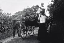 Llangibby House, party with horse and cart, 1902