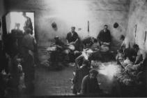 Shearing in the outbuildings at Pwllpeiran in...