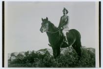 Betty Codd on horseback, Skomer Island, c.1940s