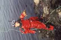 Juan Brown with spider crab, Skomer Island, 1999.