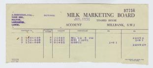 Milk Marketing Board Invoice, 1936